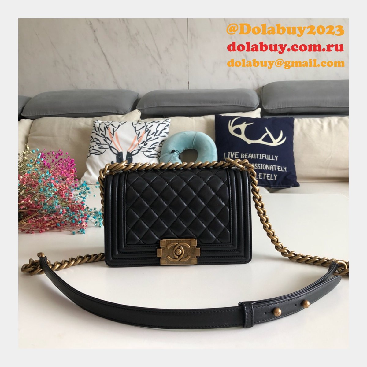 High Quality CC Le Boy Replica Best Black Bags lambksin 20cm