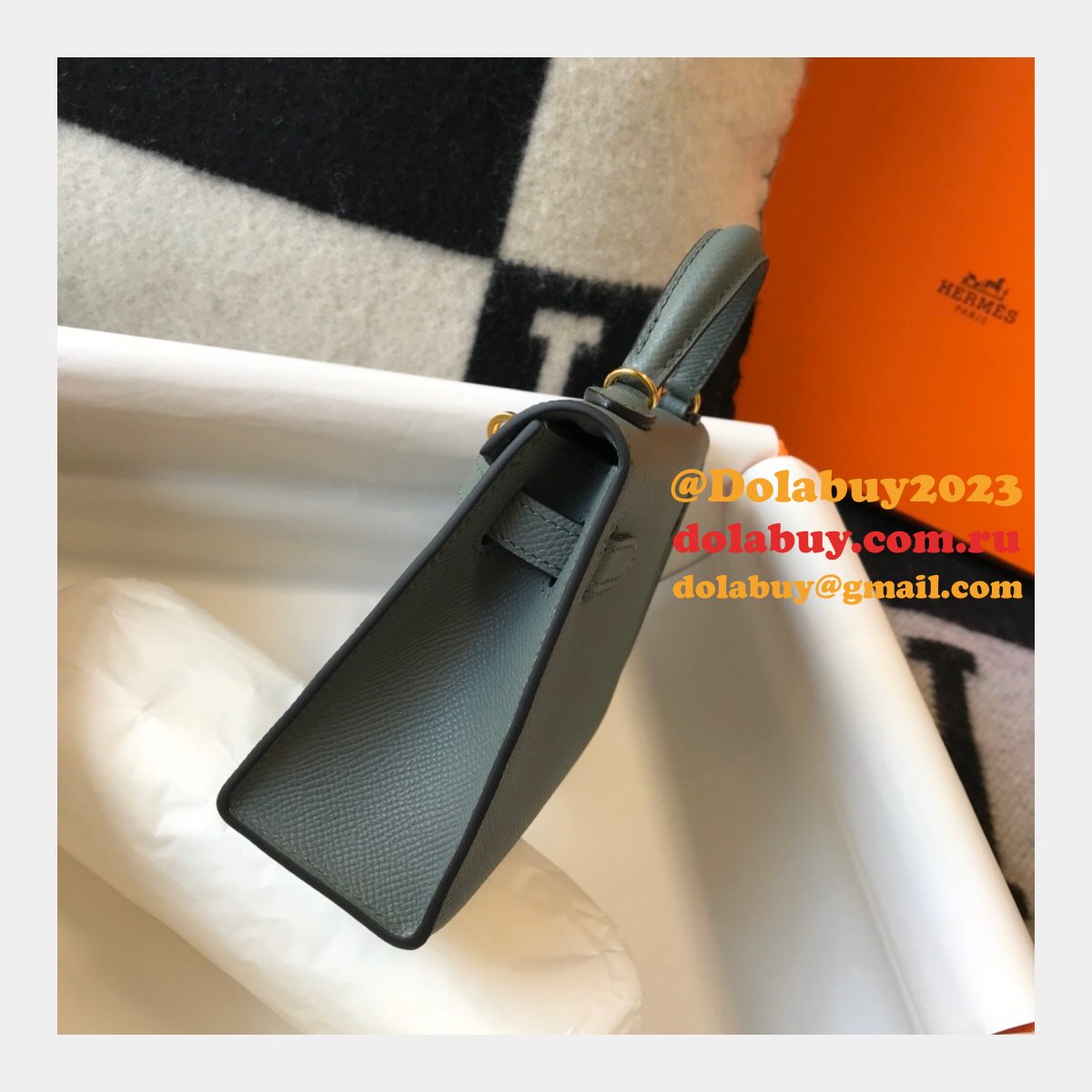 Hermes Replica Mini Kelly Epsom leather ArmyGreen Bags