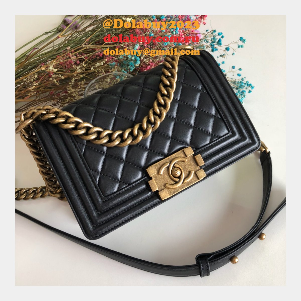 High Quality CC Le Boy Replica Best Black Bags lambksin 20cm
