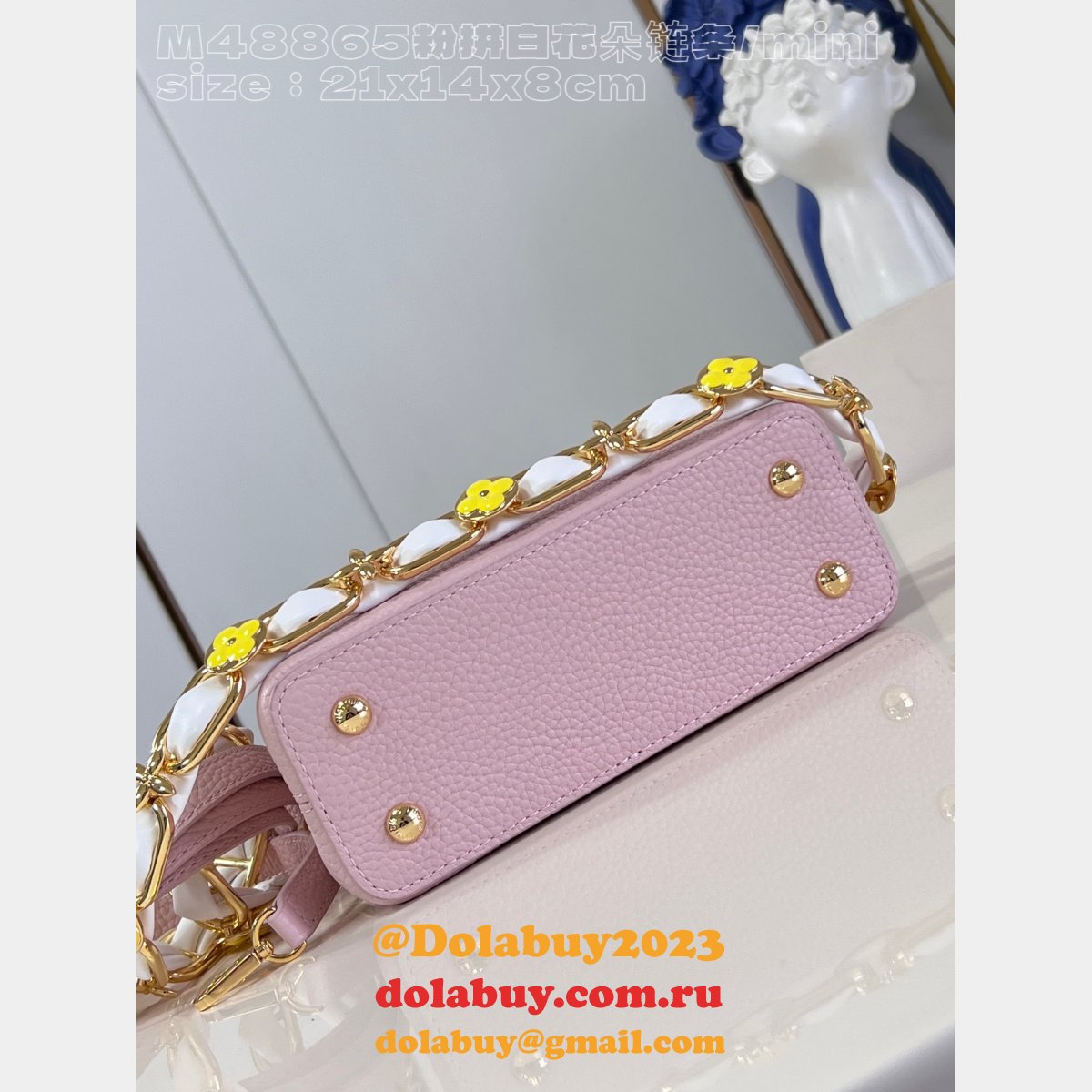 Pink White M48865 Flower Chain Knockoff The Capucines Replica LV Bag