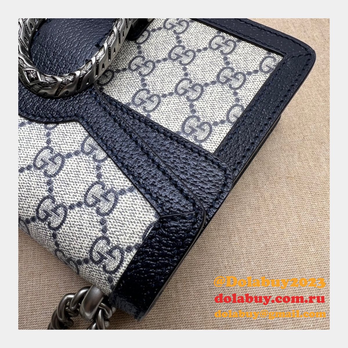 G*u*i fake 421970 gg supreme dionysus mini bag with dark blue leather for sale
