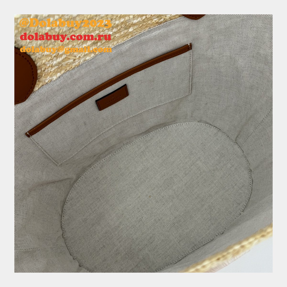 fashion medium straw tote with G*u*i patch 779530 fake bag