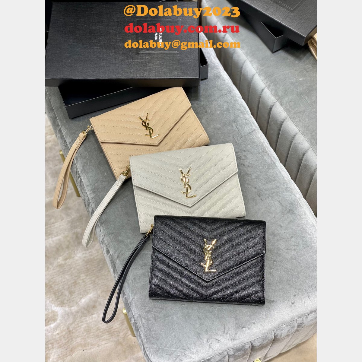 Buy Replica YSL Saint Laurent Monogram Clutch 617662 Quilted Grain