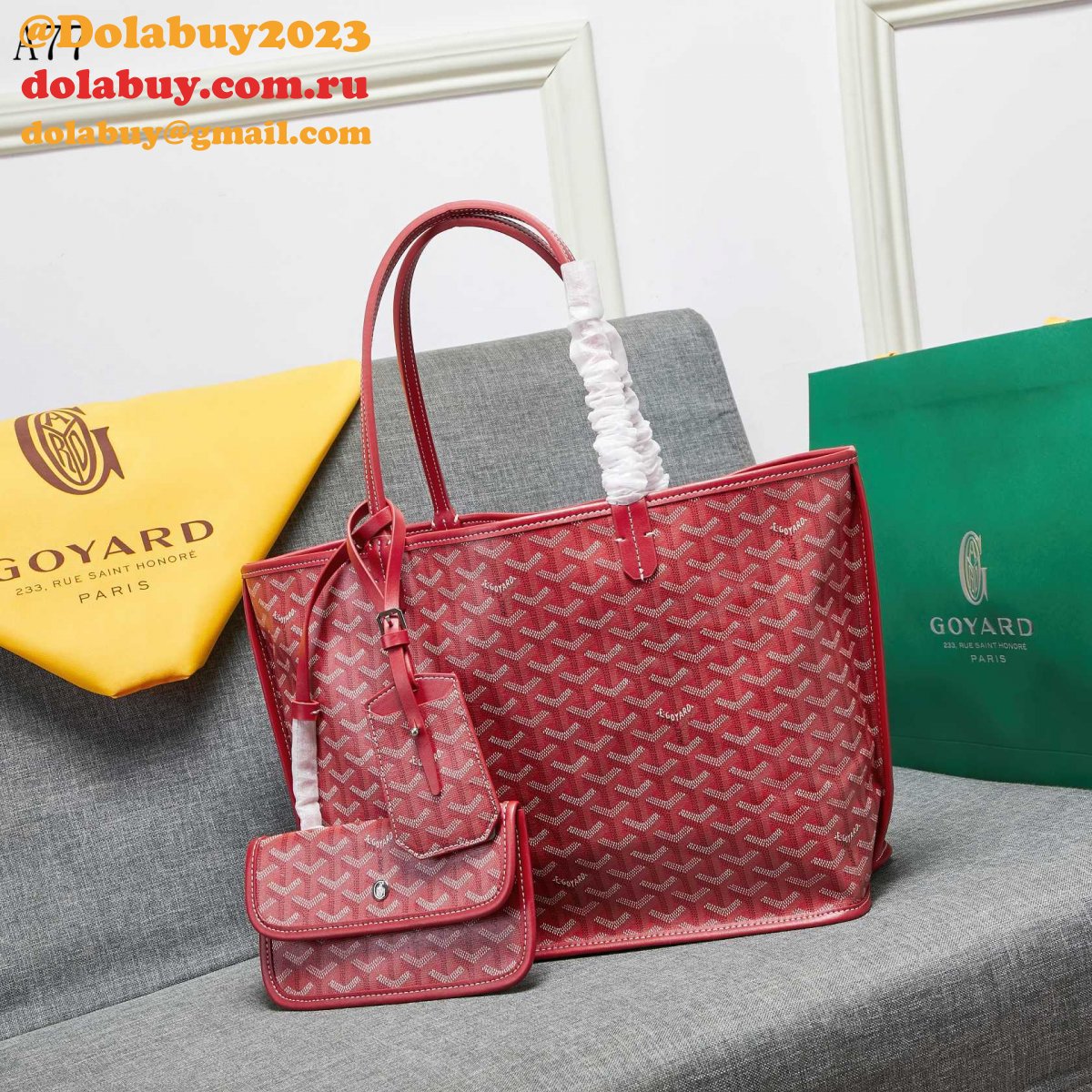 Cheap Top Quality Goyard Classic Chevron St. Louis PM Totes Red Bags