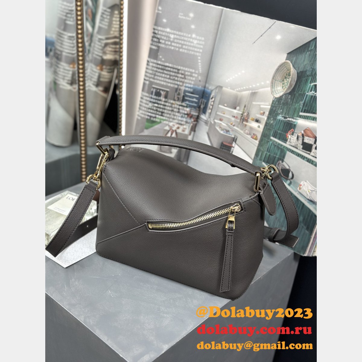 Fake Luxury Small Puzzle Bag In Soft Grained Calfskin 24CM