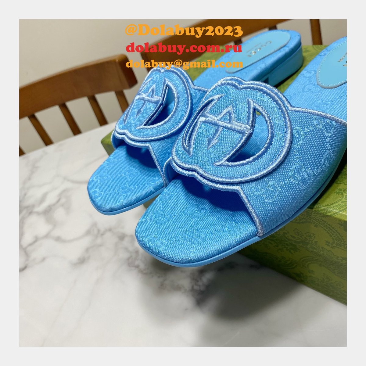 top quality G*u*i interlocking g cut-out sandal flat
