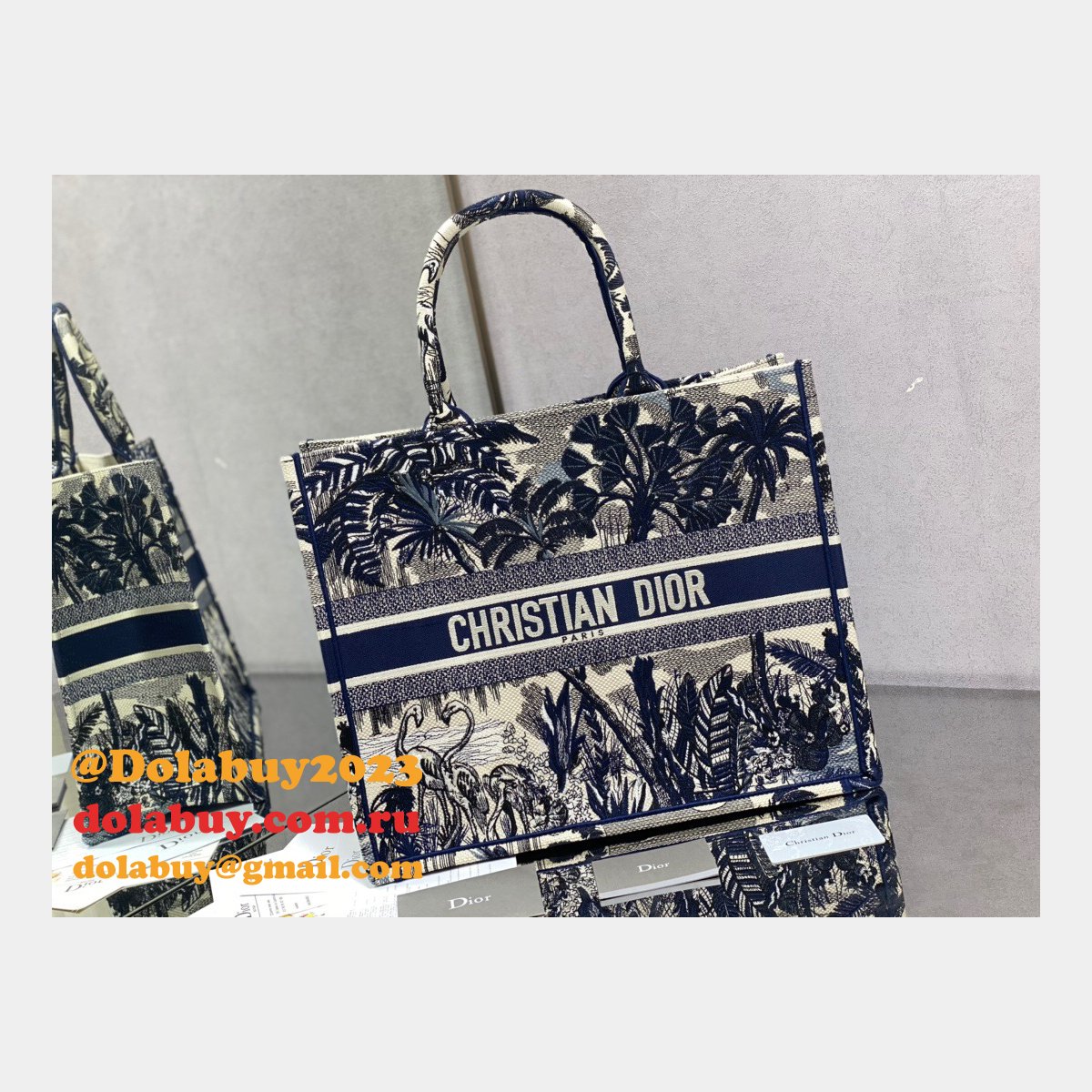 Dior CD Book Tote Top Quality Oblique Embroidery