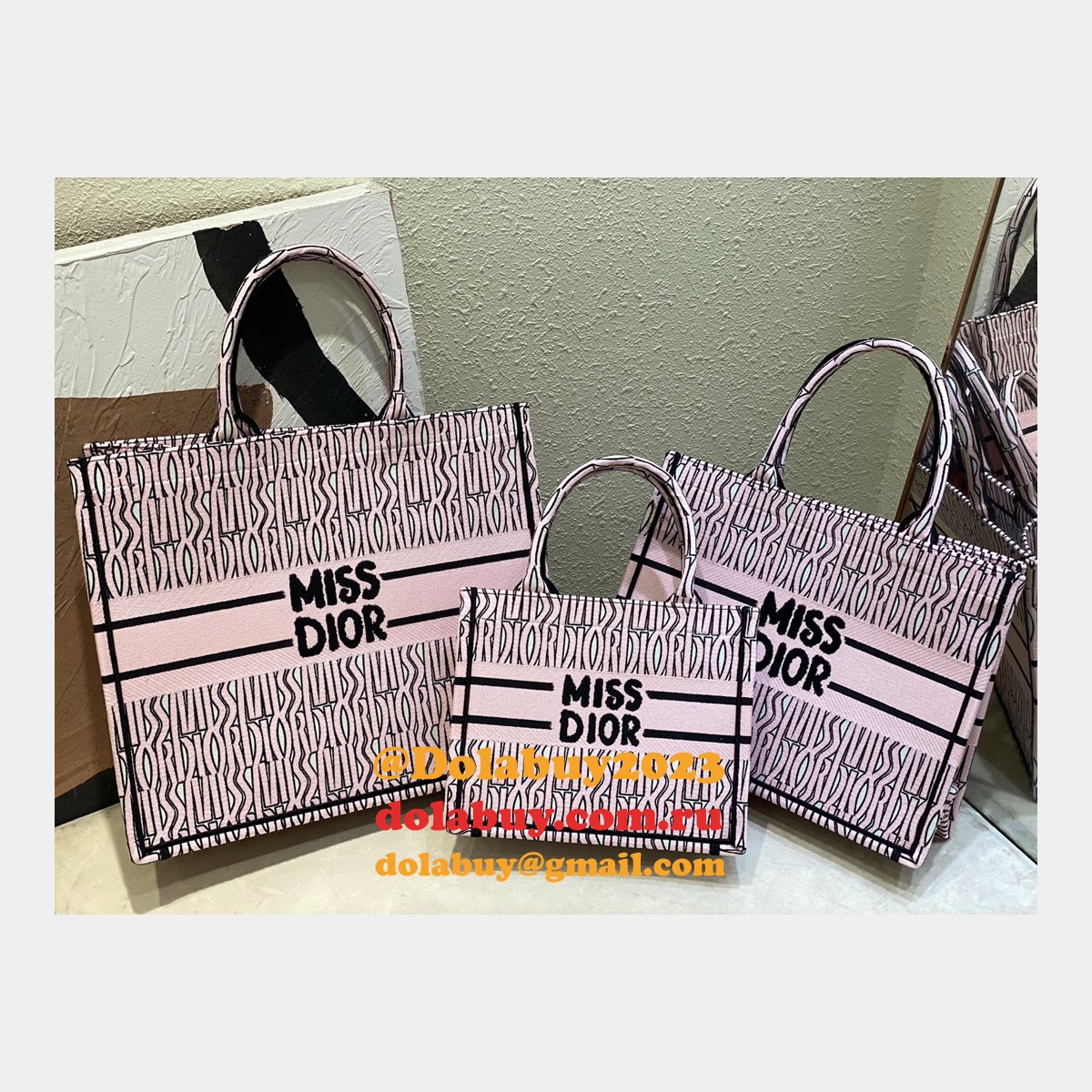 Luxury Miss Dior Allover 1:1 Mirror Book Tote pink