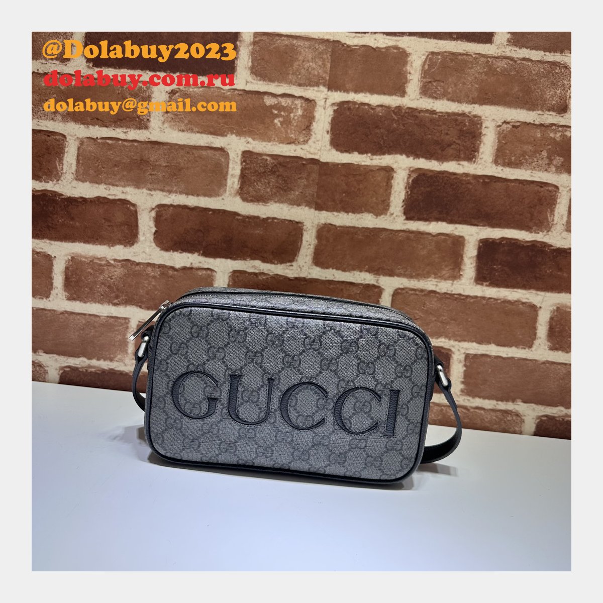 high fashion G*u*i 768391 shoulder grey and black replica bag