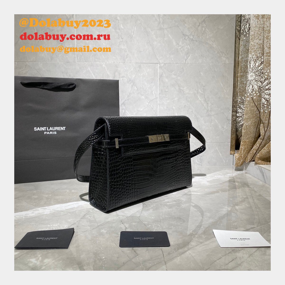 Luxury Saint Laurent Nano Manhattan Calfskin Silver Bag