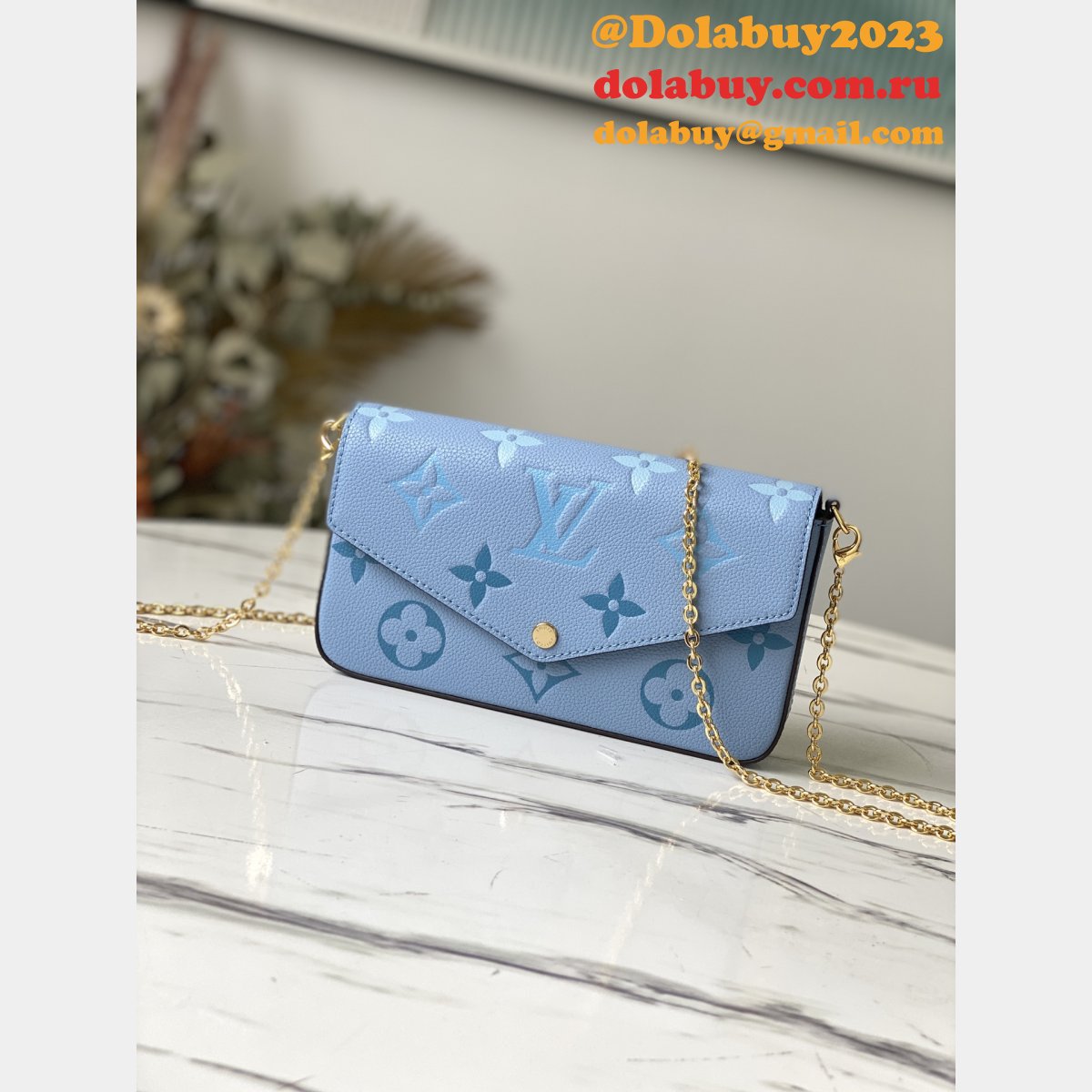 Louis Vuitton Félicie Pochette Monogram Empreinte M80498 Blue Bag