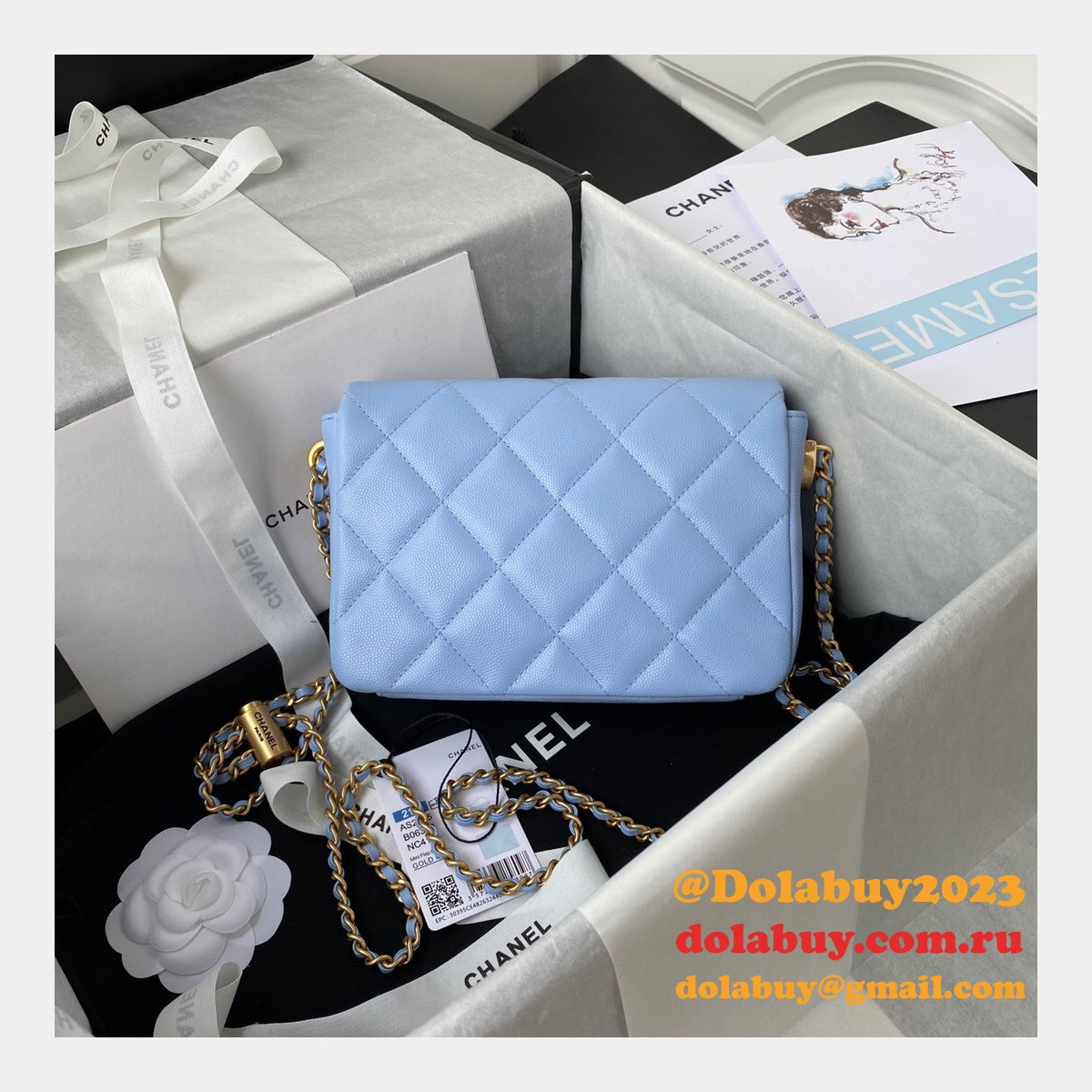High Quality Designer Replica Mini AS2855 Flap Bag Iridescent Grained Calfskin & Gold-Tone Metal