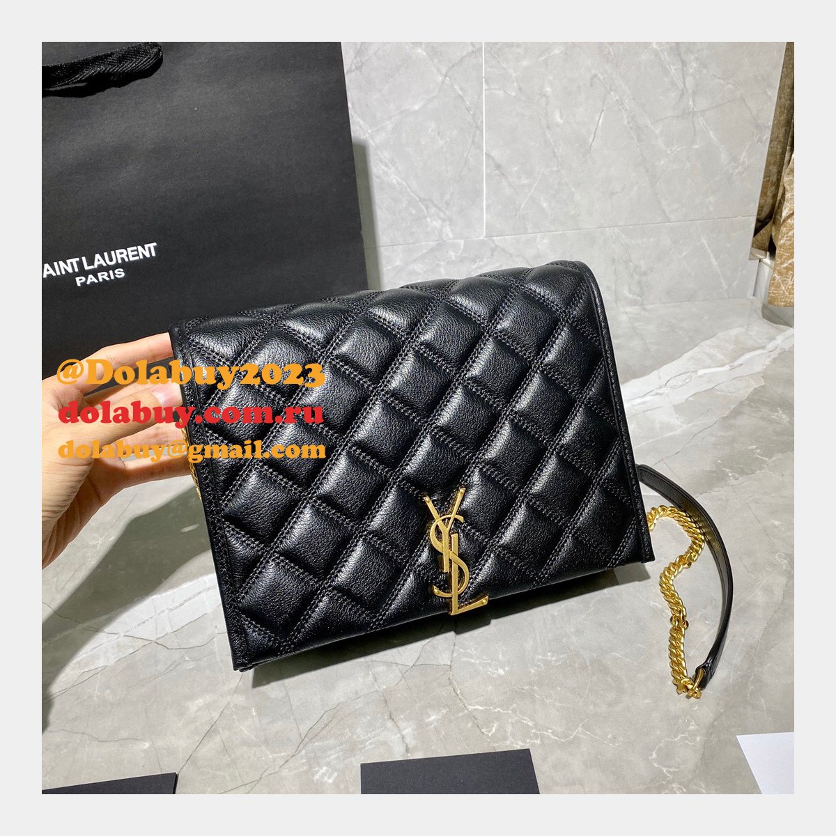 Replicas Saint Laurent Becky Large chain bag in quilted lambskin