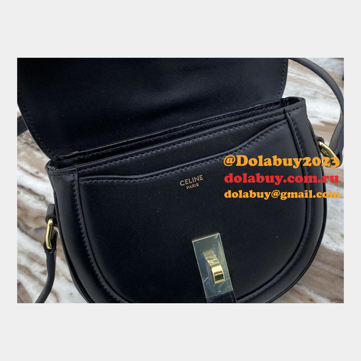 Celine Replica Small Besace 16 Bag Black satinated calfskin