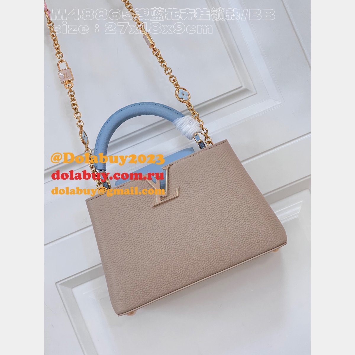 Replica Louis Vuitton Capucines AAA+ M48865 Blue Flower Bags