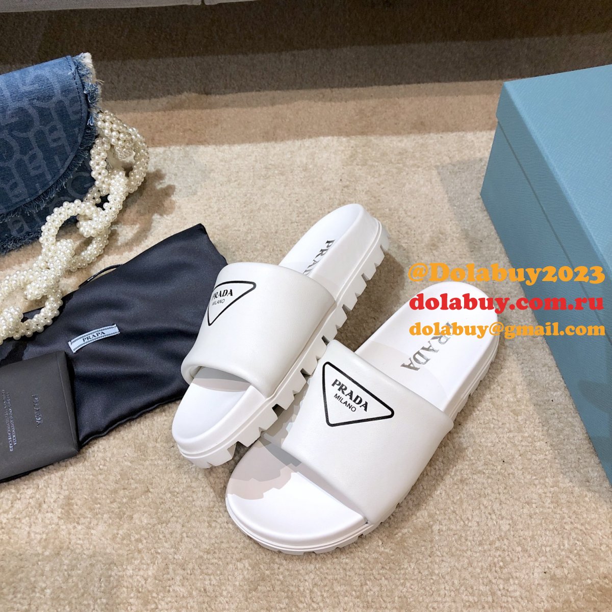 Replica Prada Black And White Leather slides