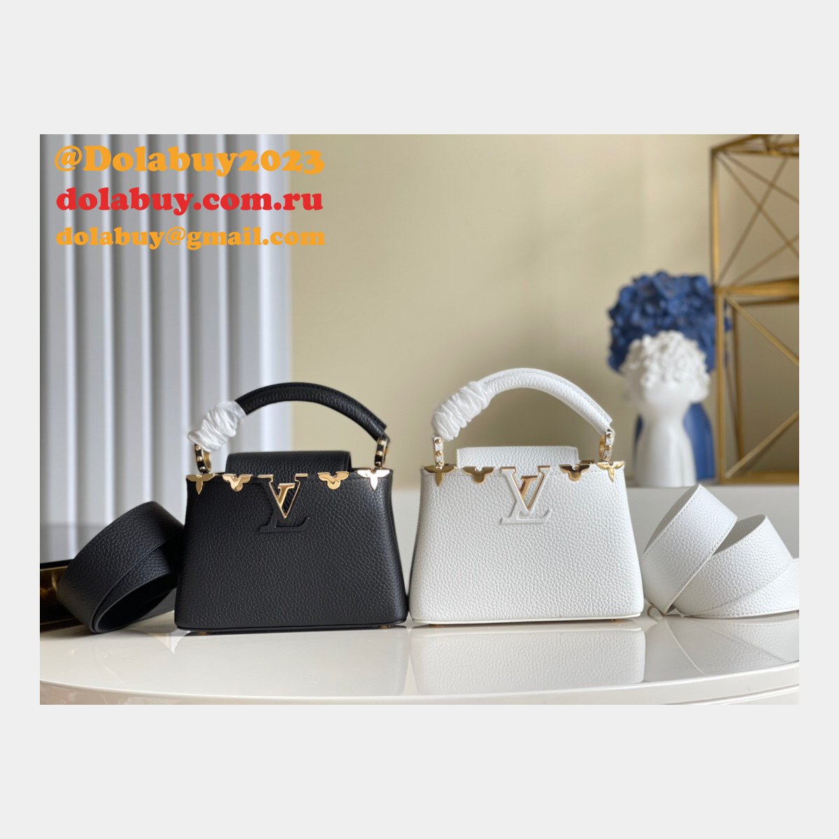 Designer Louis Vuitton Replica Black/White Capucines Mini Capucines M56669 Handbags