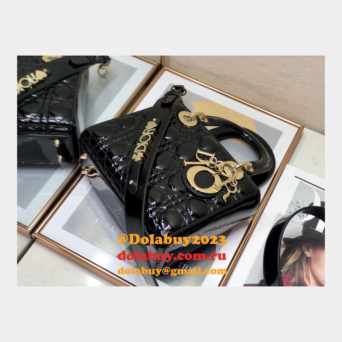 Best DIOR LADY MY ABC Wholesale PATENT LEATHER HANDBAG 20cm