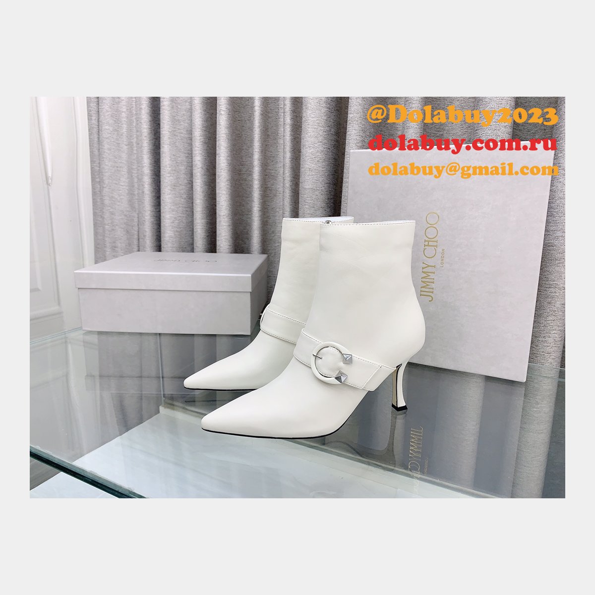 Duplicate Jimmy Choo C Buckle High Heel Ankle Replica Boots