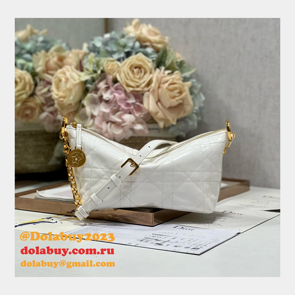Top Quality CHRISTIAN DIOR PARIS DIORSTAR HOBO SHOULDER BAG white