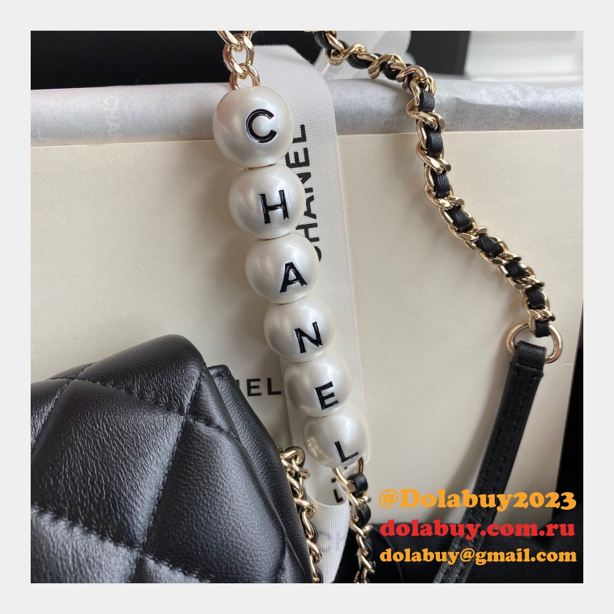 CC Replica Pearl CF Classic Flap 18cm Black/White Bags