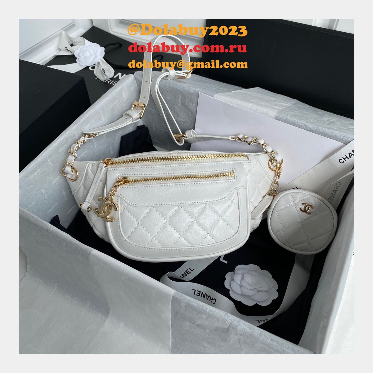 Designer CC High Quality Calfskin Waist AS1077 White Bag