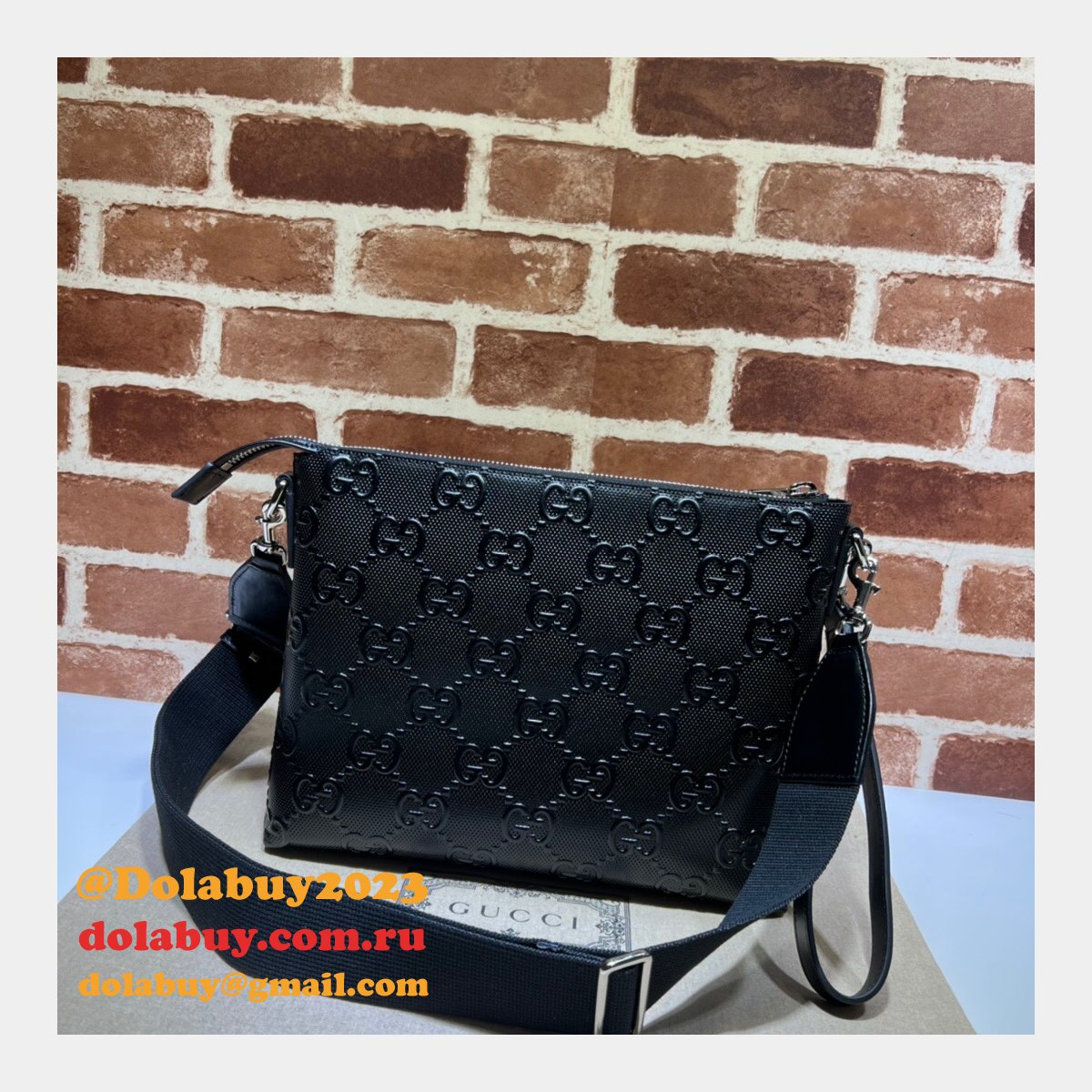 designer G*u*i cheap 696009 gg embossed black messenger bag