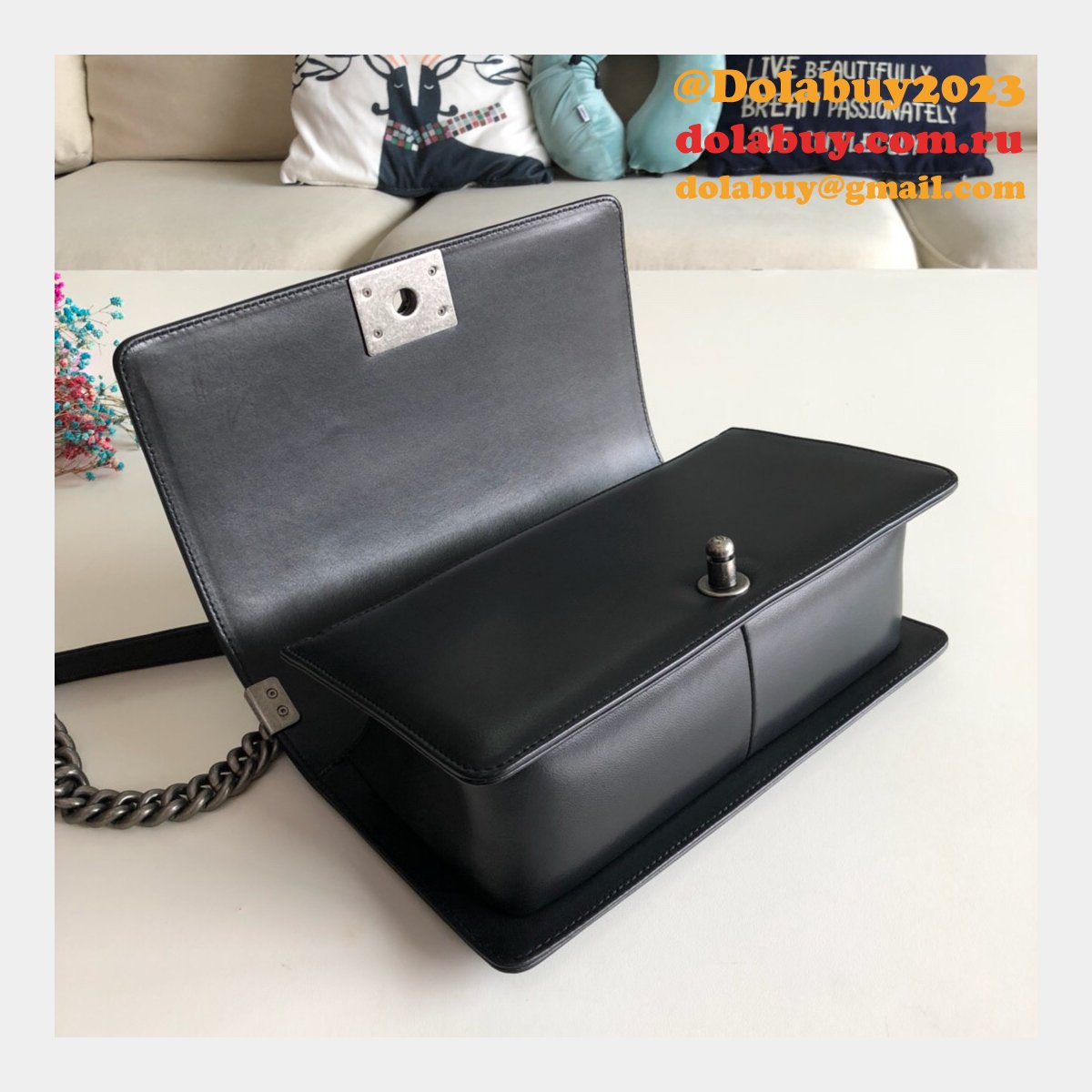 Fashion CC Le Boy Top Quality Black Bags lambskin 25cm