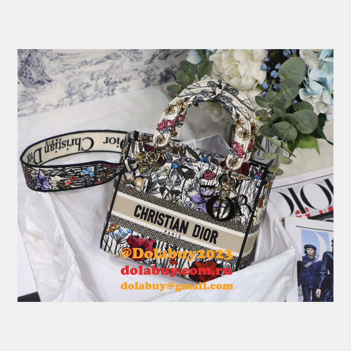 Lady D-Lite Bag Multicolor Lady Dior 24cm Replica Paisley Embroidery