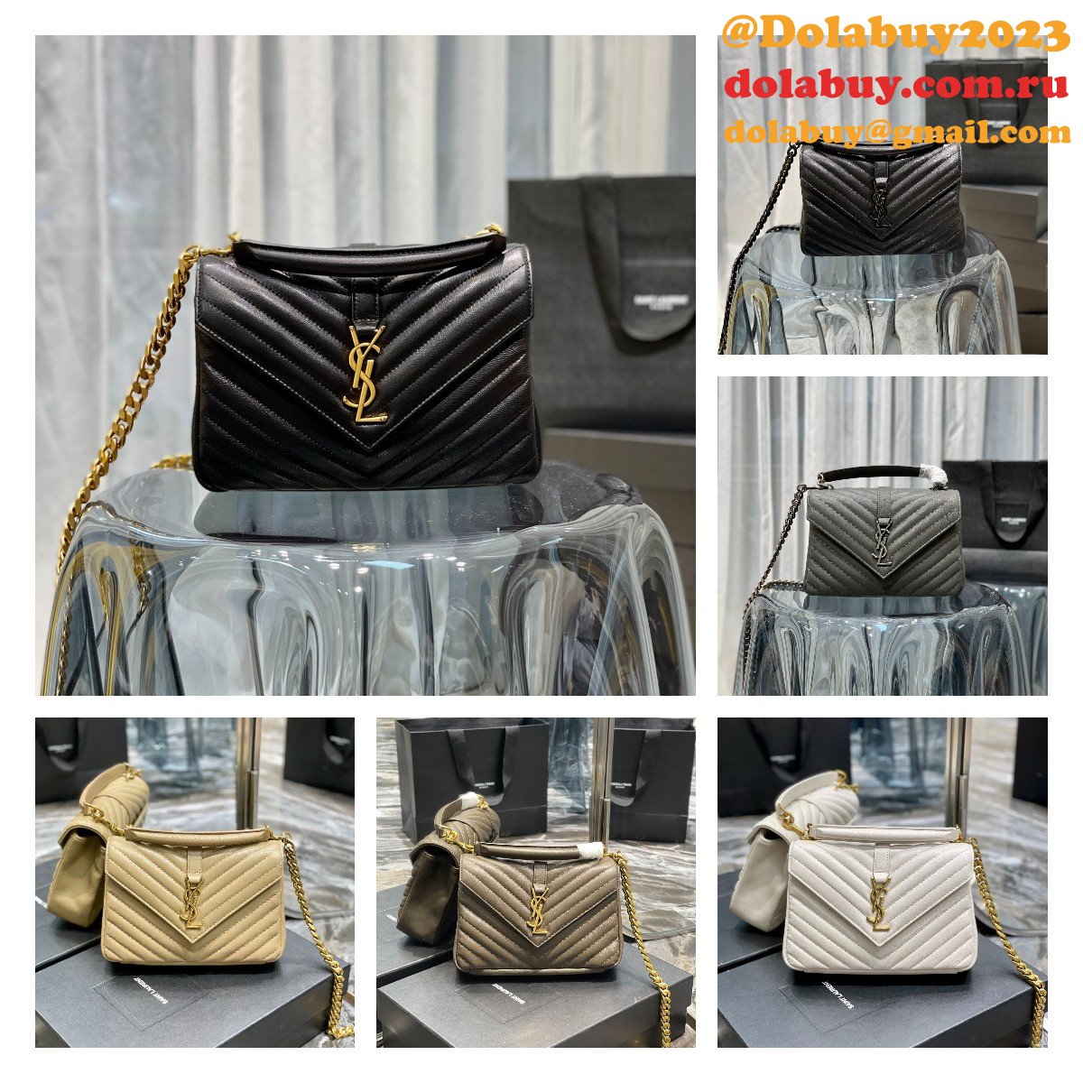 YSL Fake 392737 College Medium Chain Bag in Matelassé Leather