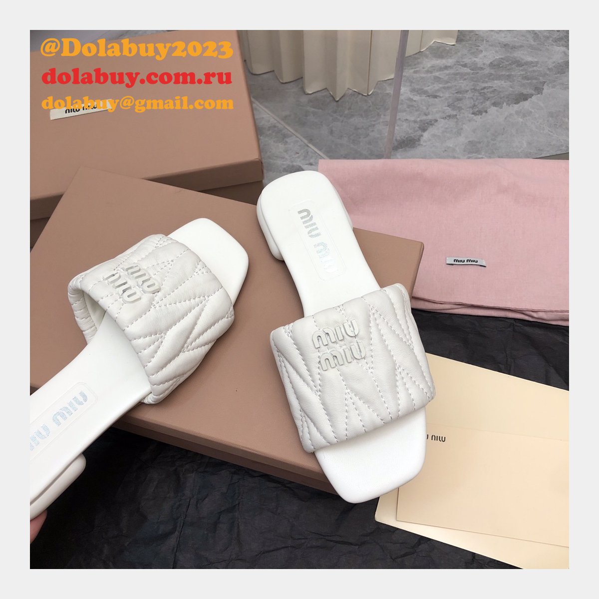 Wholesale Top Quality Miu Miu Copy Flat Sandals and Slippers Shoes