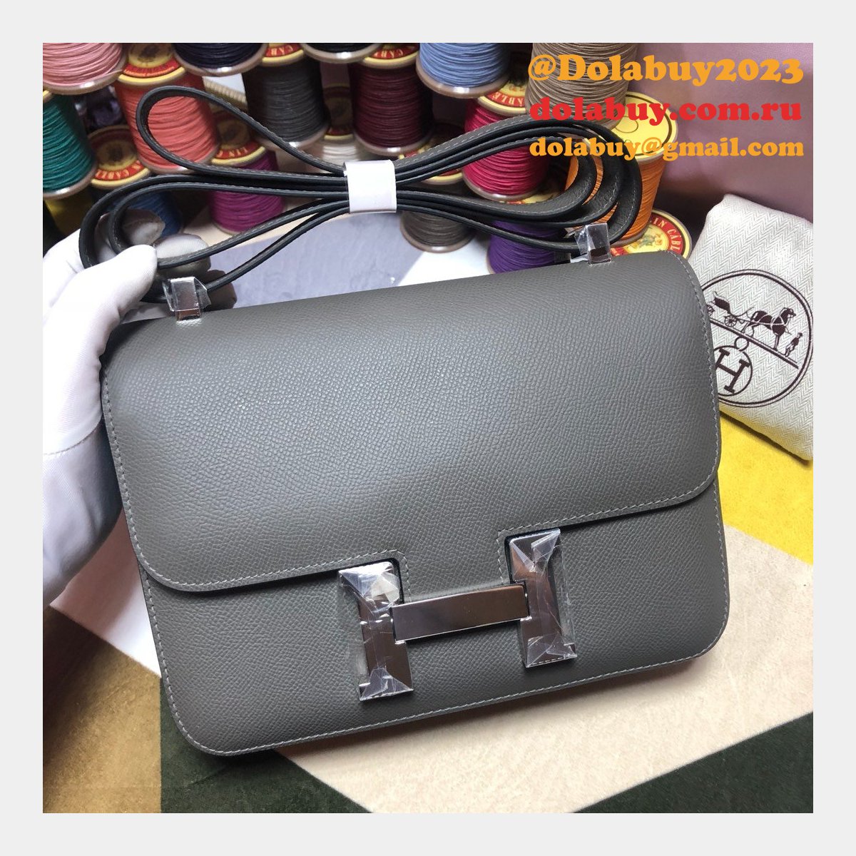 Hermes Constance Bag 23cm Epsom Leather Dark Grey