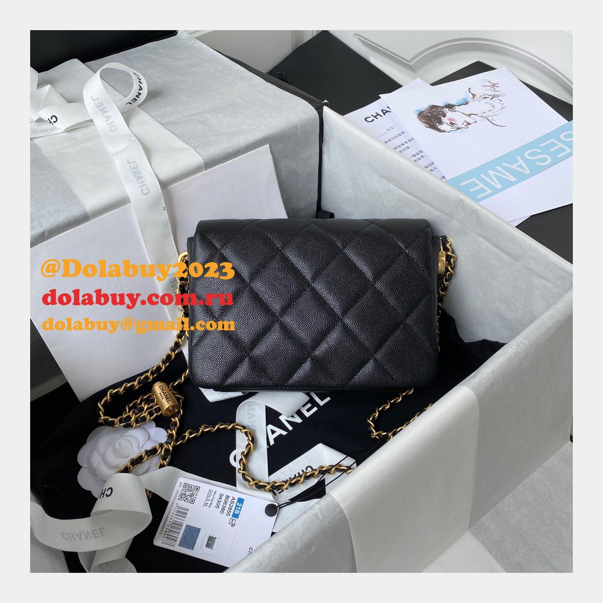 High Quality Designer Replica Mini AS2855 Flap Bag Iridescent Grained Calfskin & Gold-Tone Metal