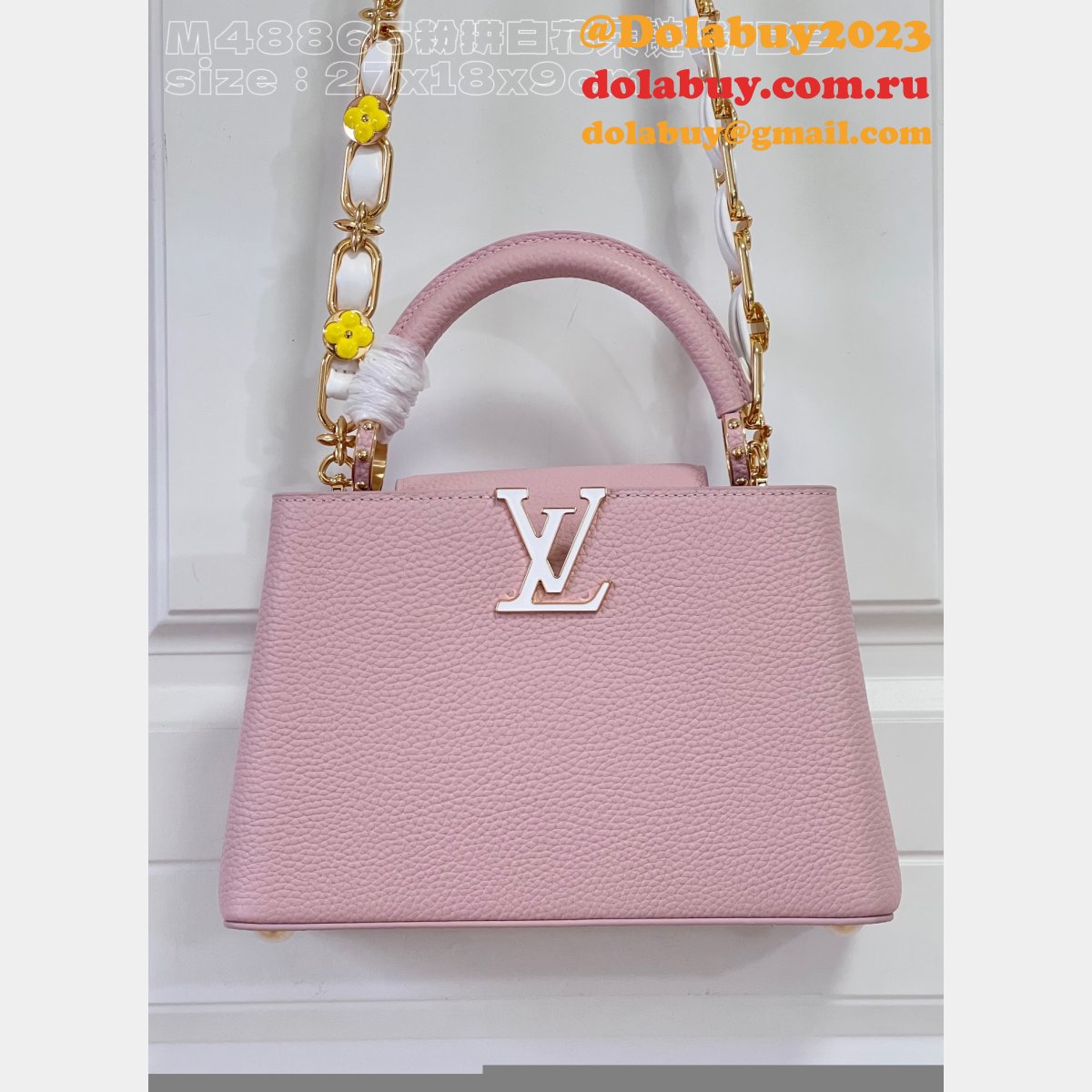 Pink White M48865 Flower Chain Knockoff The Capucines Replica LV Bag