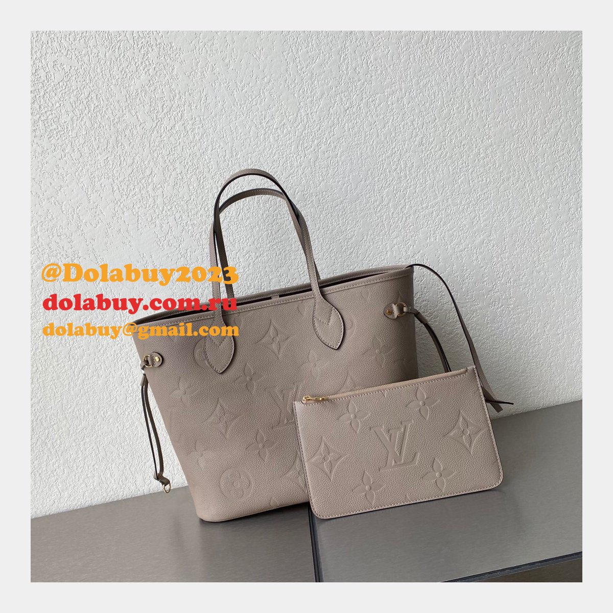 Louis Vuitton M45686 Knockoff Neverfull MM Monogram Empreinte Leather Tourterelle Gray