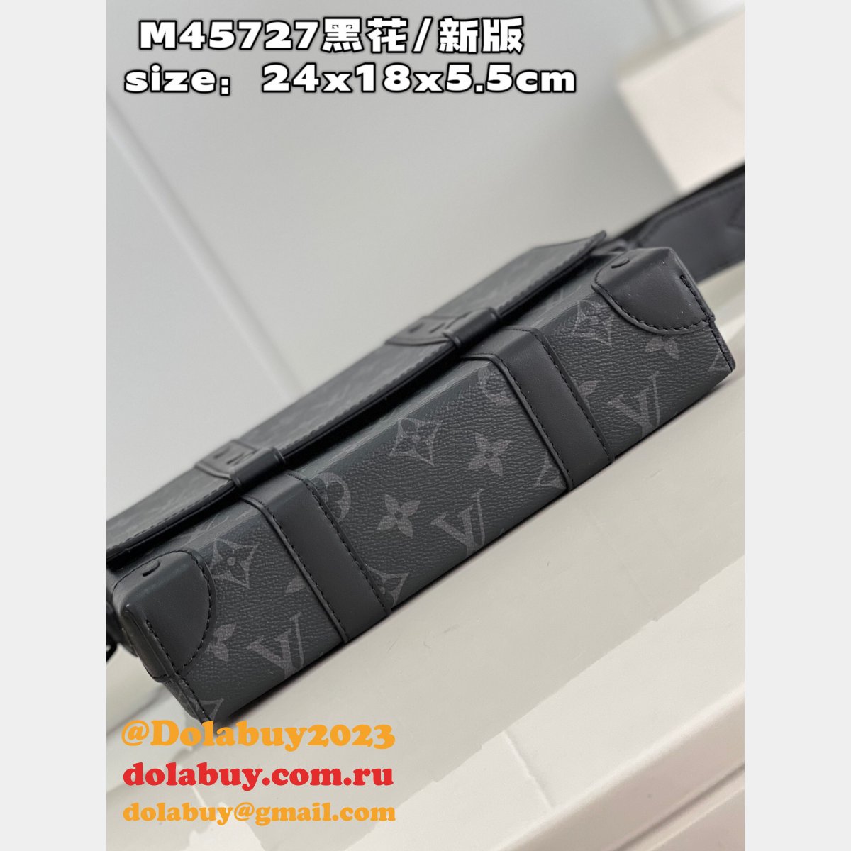 7 Star Louis Vuitton Fake Trunk Messenger Monogram Eclipse Canvas M45727 Grey