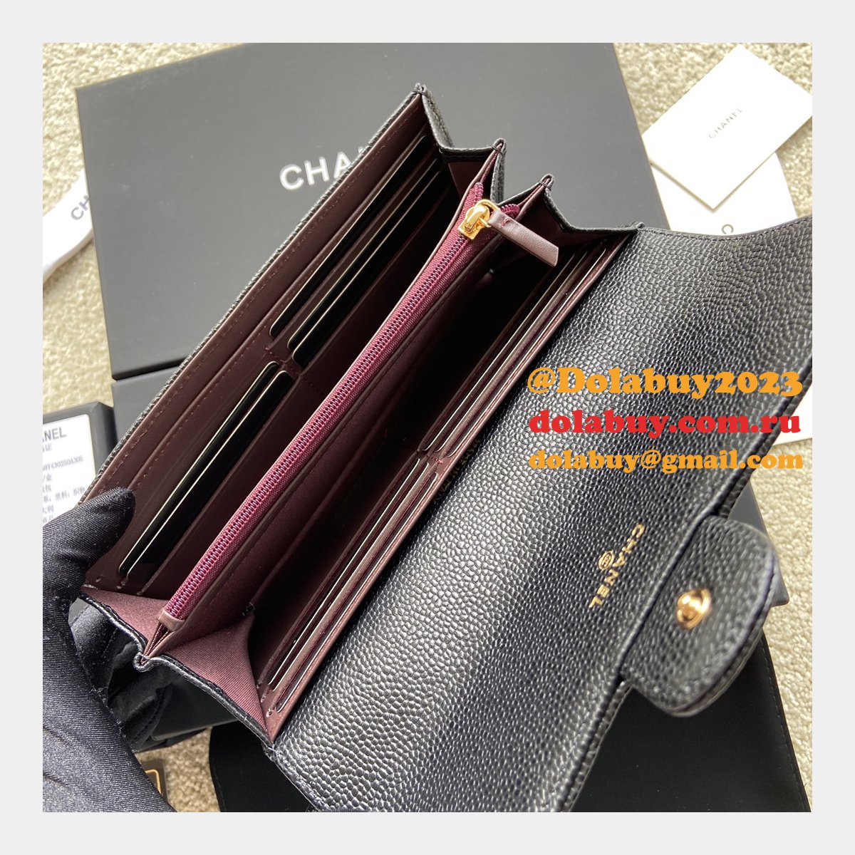 Best CC Leather Chevron Flap Long Wallet A80758
