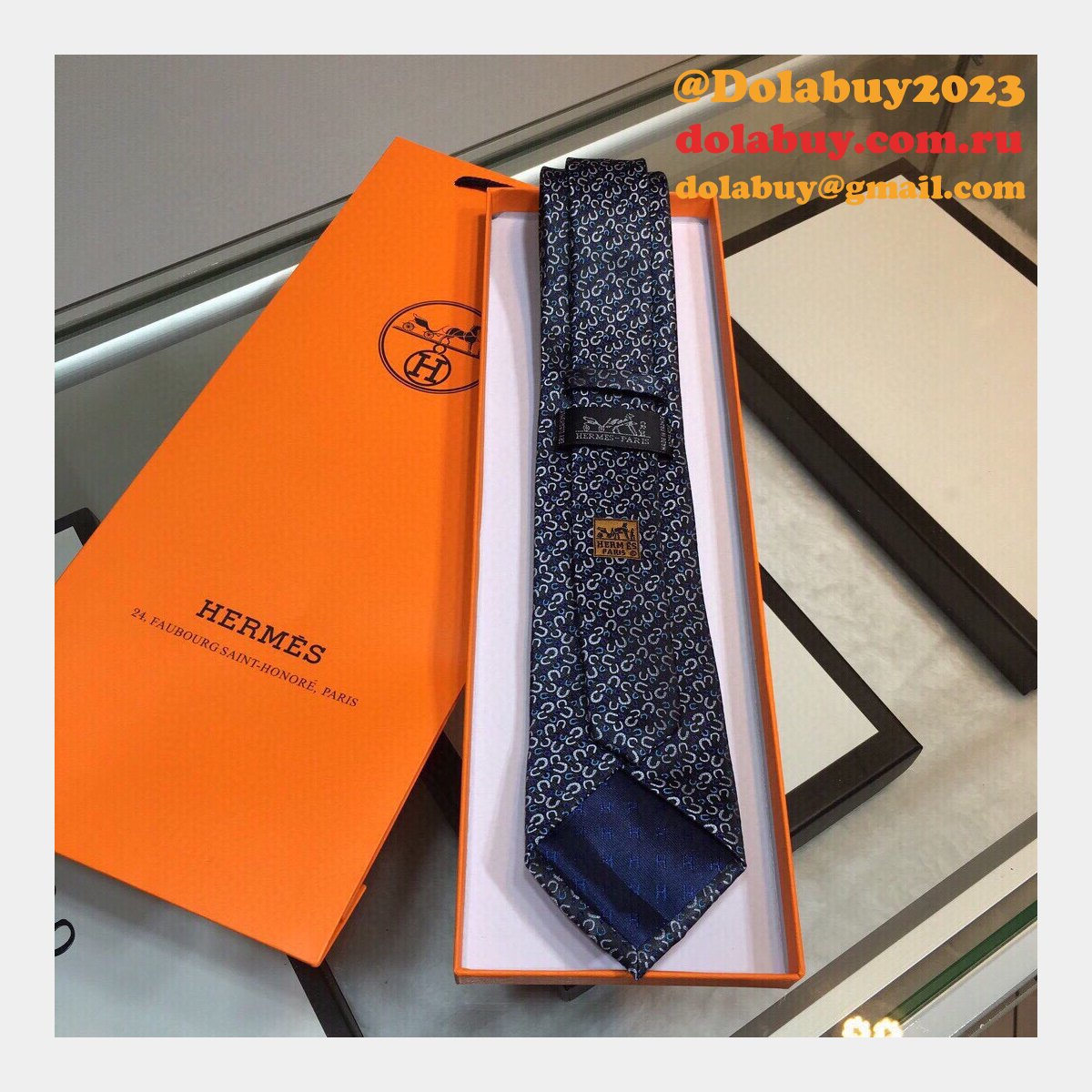 Hermes Replica Mens Silk Tie Geometric Pattern