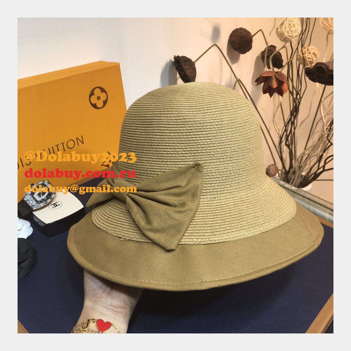 Wholesale CC design Fine straw woven hat bow