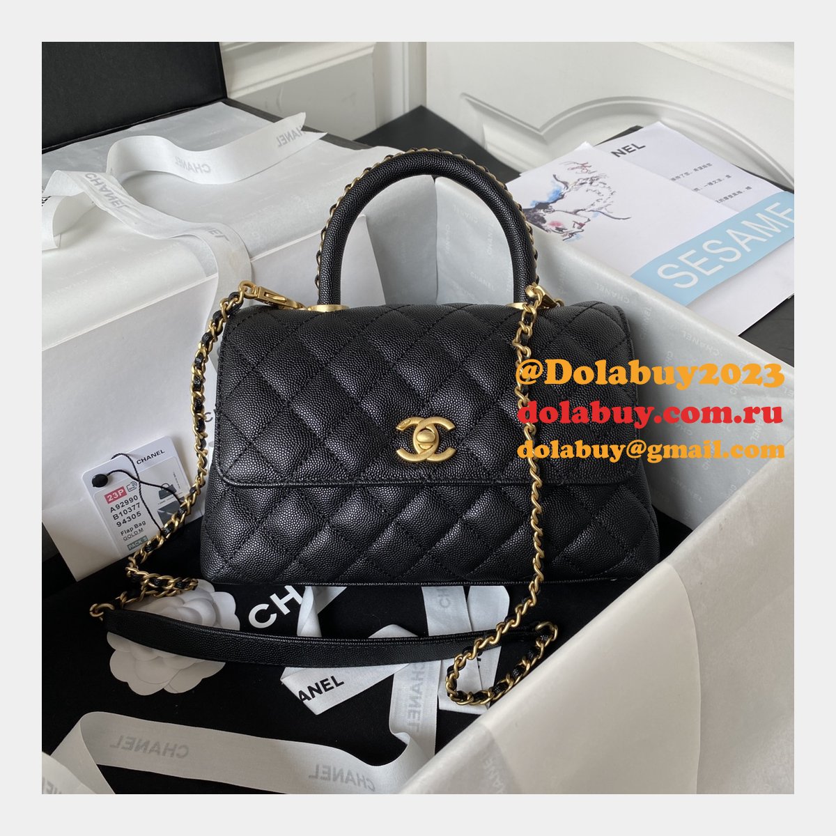 Wholesale Matelasse Top Handle A92990 Designer Bag Caviar 23cm
